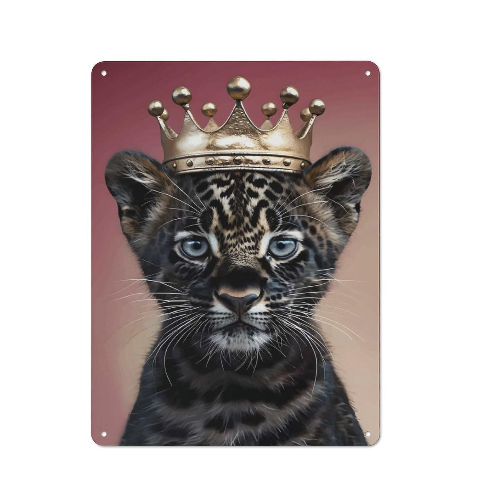 Junmoney Style-16 Metal Plaque 40X30cm With Leopard Cub King For Pub Or Café, Vintage Decor, For Vintage Wall Decor Fans, For Metal Sign Collectors