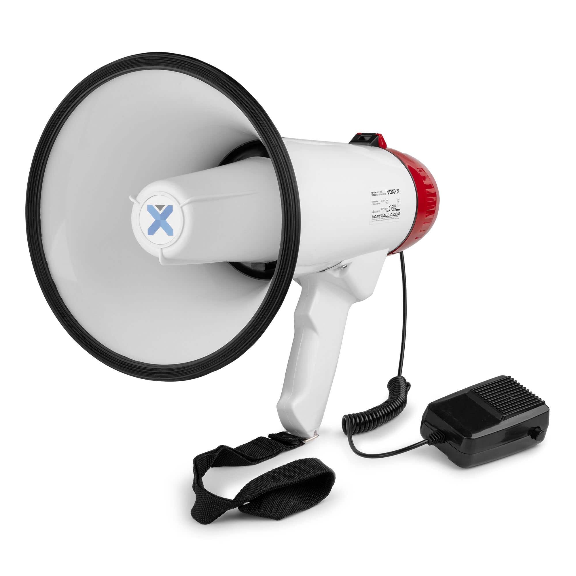 Vonyx MEG045 Megáfono 45W Bluetooth USB Micro SD Grabación Sirena Alcance 1000m Portátil