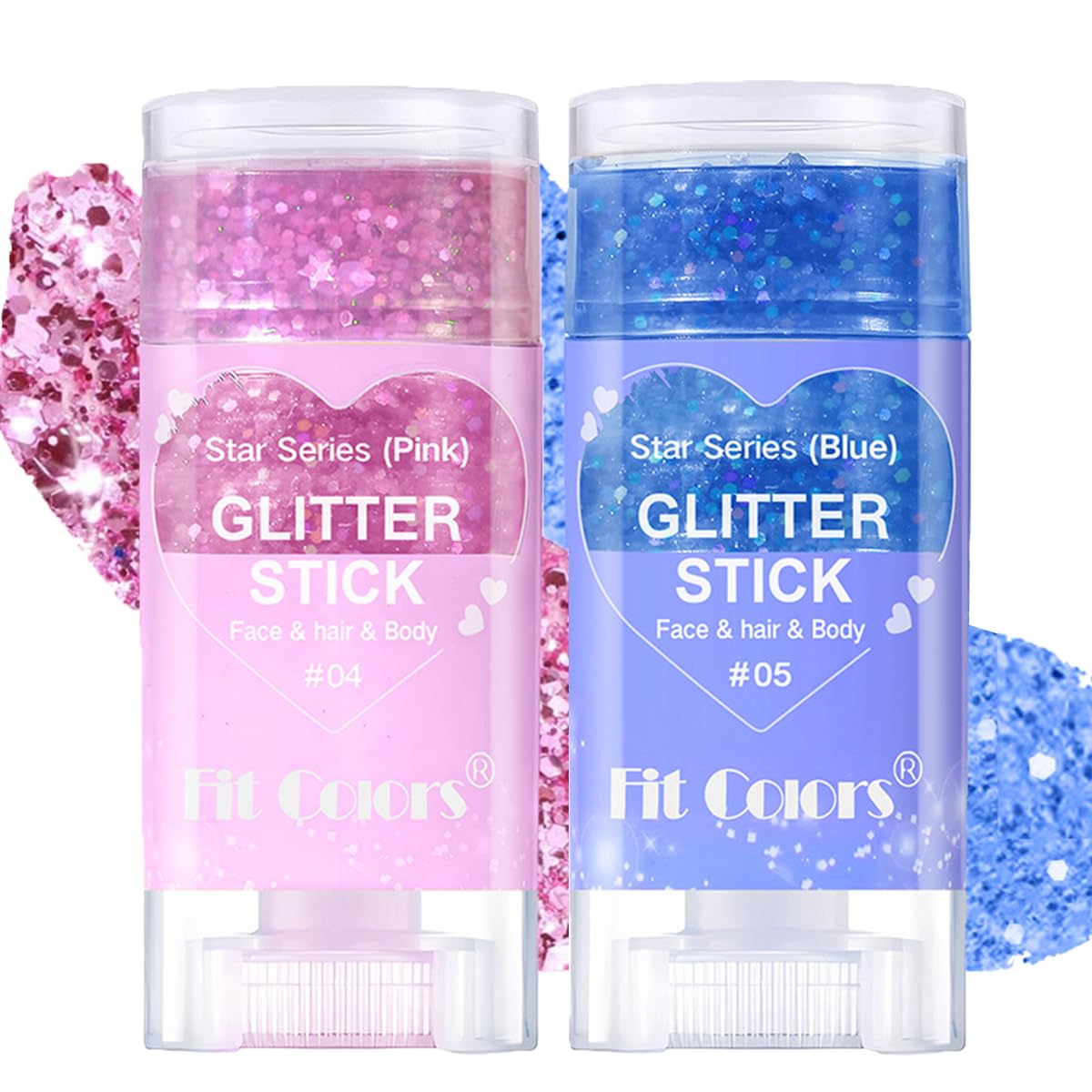 Baorder 2Pcs Blue and Pink Body Glitter Stick,Face Hair Glitter Christmas Makeup,Sparkly Mermaid Sequins Hair Glitter,Waterproof Sparkle Festival Rave for Women and Girls