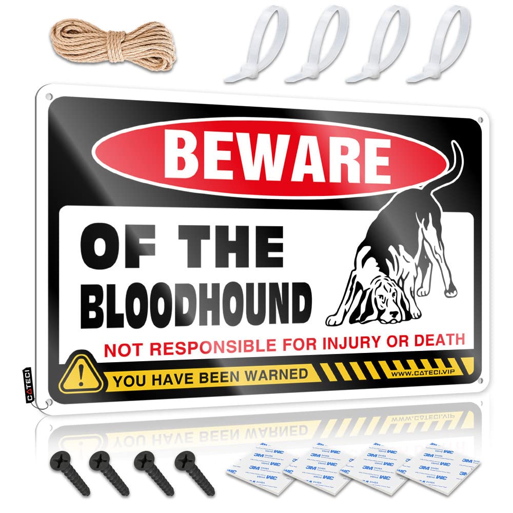 HELIOFORGE Bar Mirrors For Man Cave Beware Of Bloodhound Tin Sign Signs For Bedroom Door Vintage Signs Metal(20X30CM)