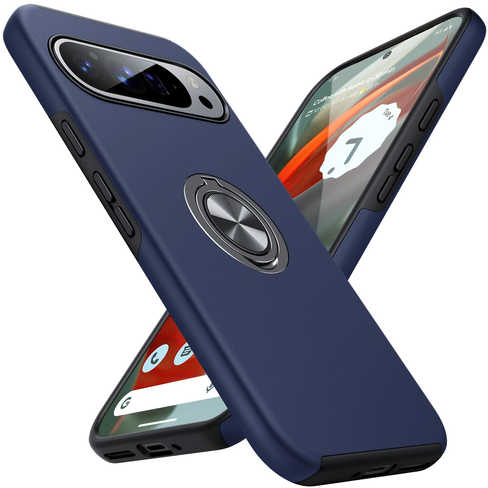 AOUIA Handyhülle für Google Pixel 9 Pro XL Hülle mit 360° Drehbarer Ring Ständer, Militärischer Stoßschutz Pixel 9 Pro XL Hülle, Blau