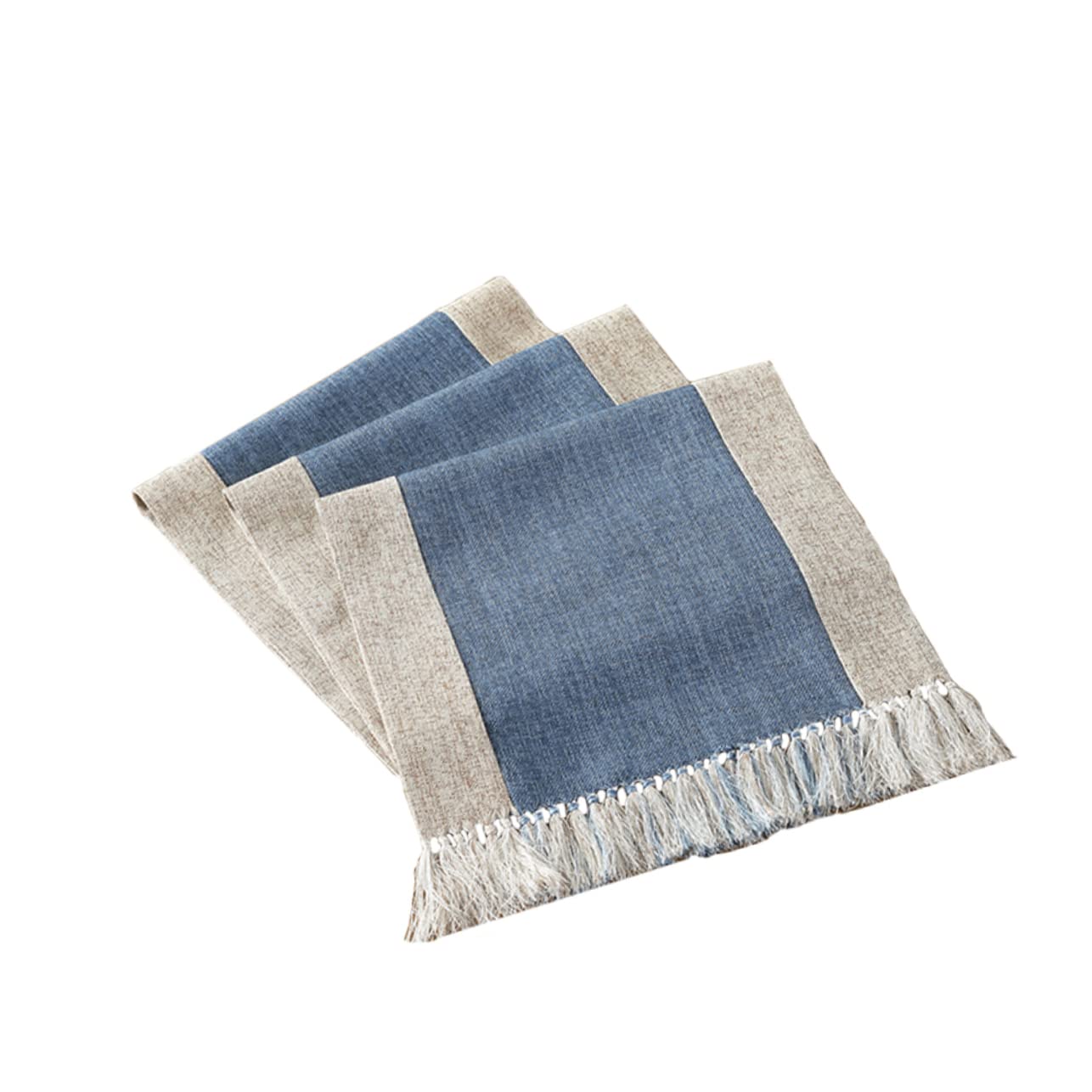 Nappe en coton style rétro bleu à franges double couche 38x200