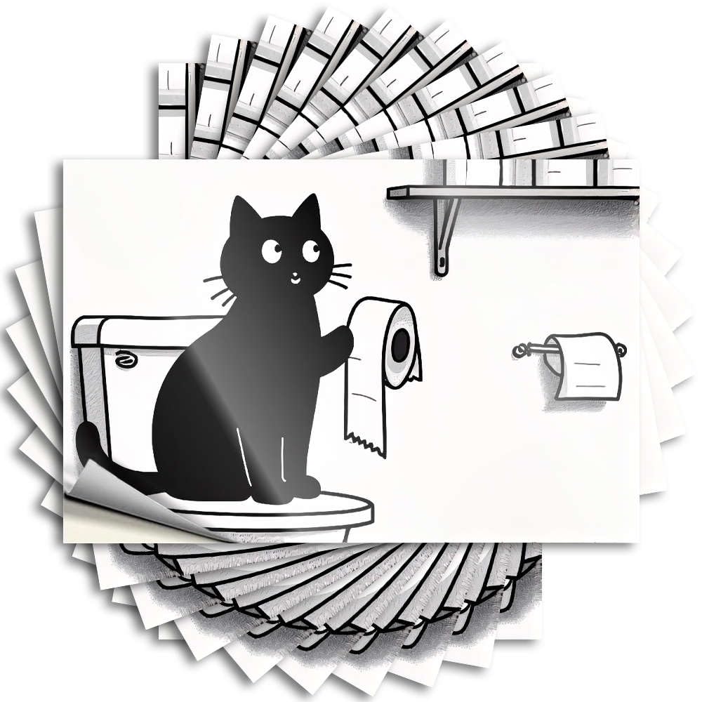 Sticker Feminist Vinyl Decals, Rv Bathroom Accessories Waterproof Case Stickers for Water Bottle | A Cat is Sitting On A Toilet Holding A Roll of Toilet Paper. Perfect for Water(12X18CM)