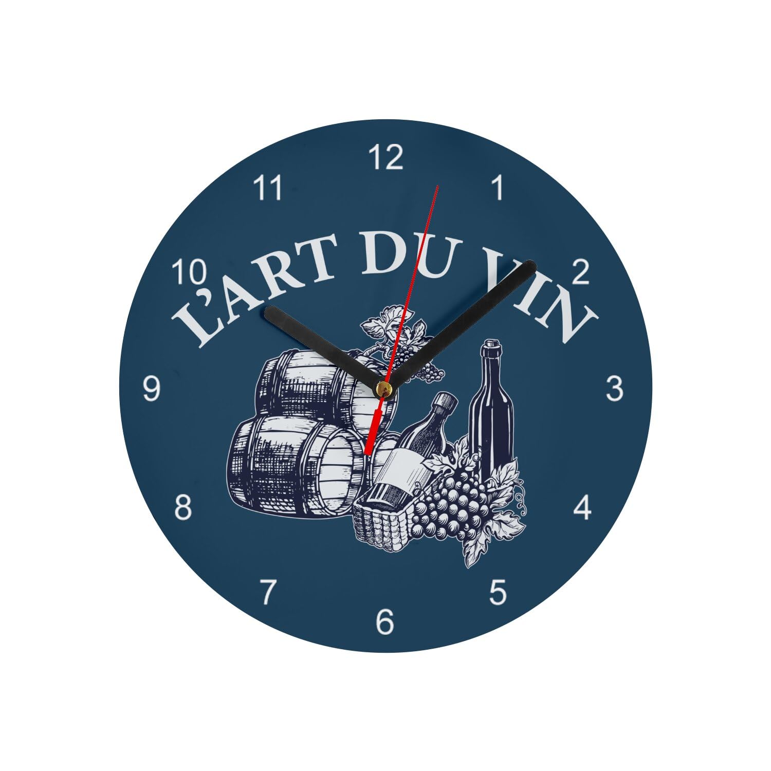 Horloge murale en verre vin et fête bleu 20 cm | Idee cadeau repas copains