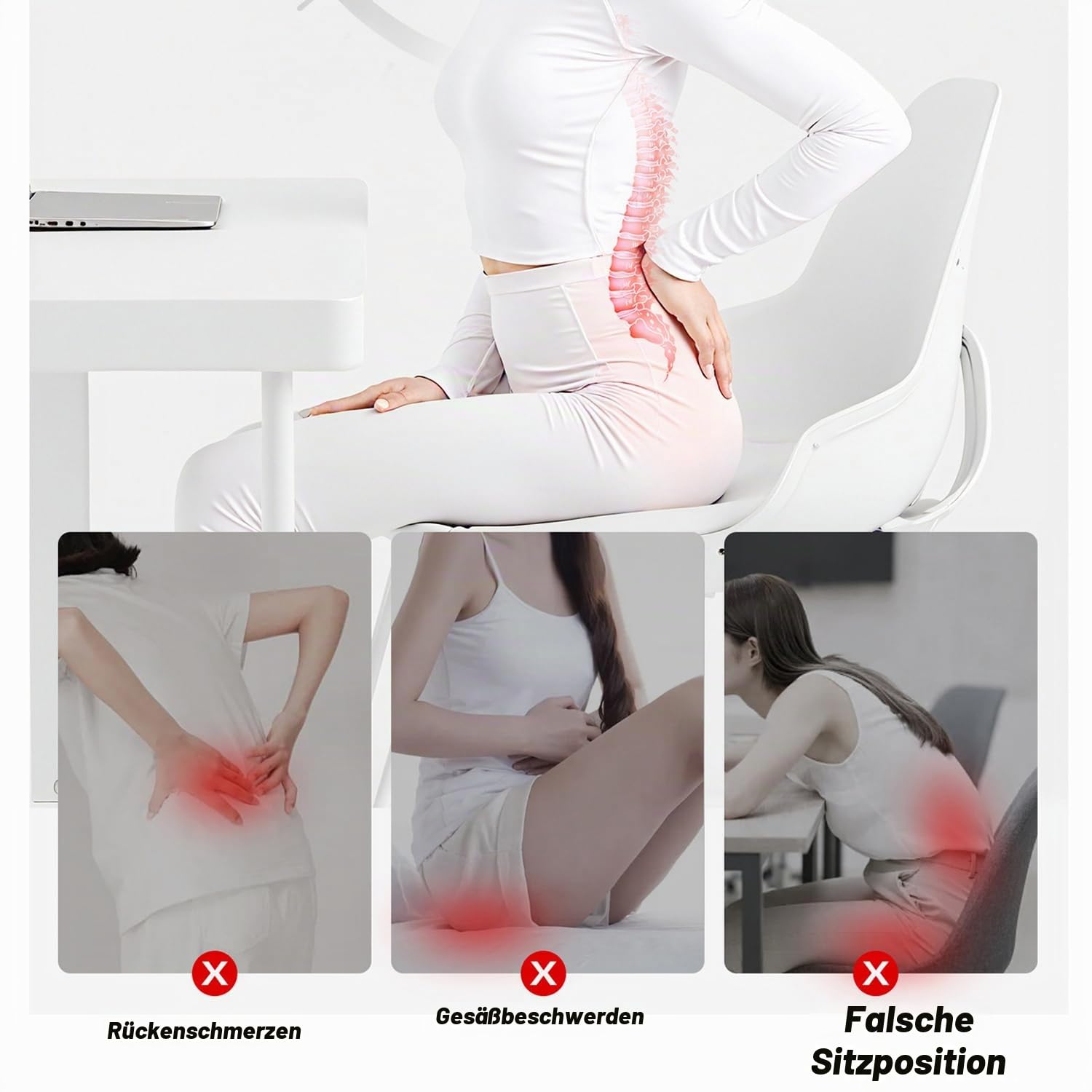 Orthopädisches Sitzkissen mit Rückenlehne,Ergonomisches Sitzkissen für Bürostuhl & Auto,Memory Foam Komfort Steißbeinkissen für Zuhause,Auto,Rollstuhl & Bürostühle (grau)