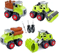 Coleção 4 Carrinhos Tratores Educativo de Montar da Fazenda