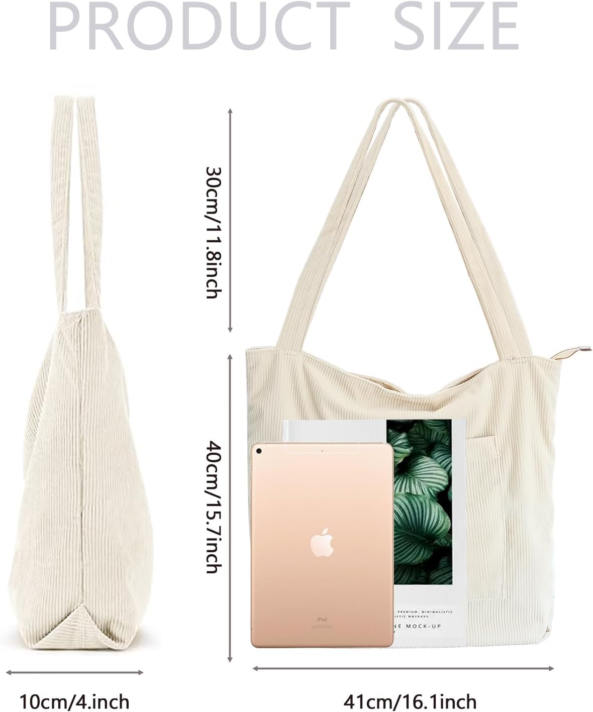 MAMUNU Corduroy Tote Bags for Women, Large Capacity Shoulder Handbag, Women Tote Bag with Pockets for Shopping Travel Office - Image 6