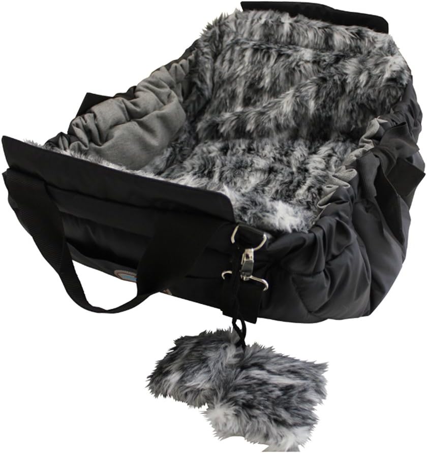 napidoo rectangular All Year Bag and Dog Bed with Faux-Fur Inlay (gray/white, cotton, X-Small, approx. 14.6” x 9.8” x 9.4”)