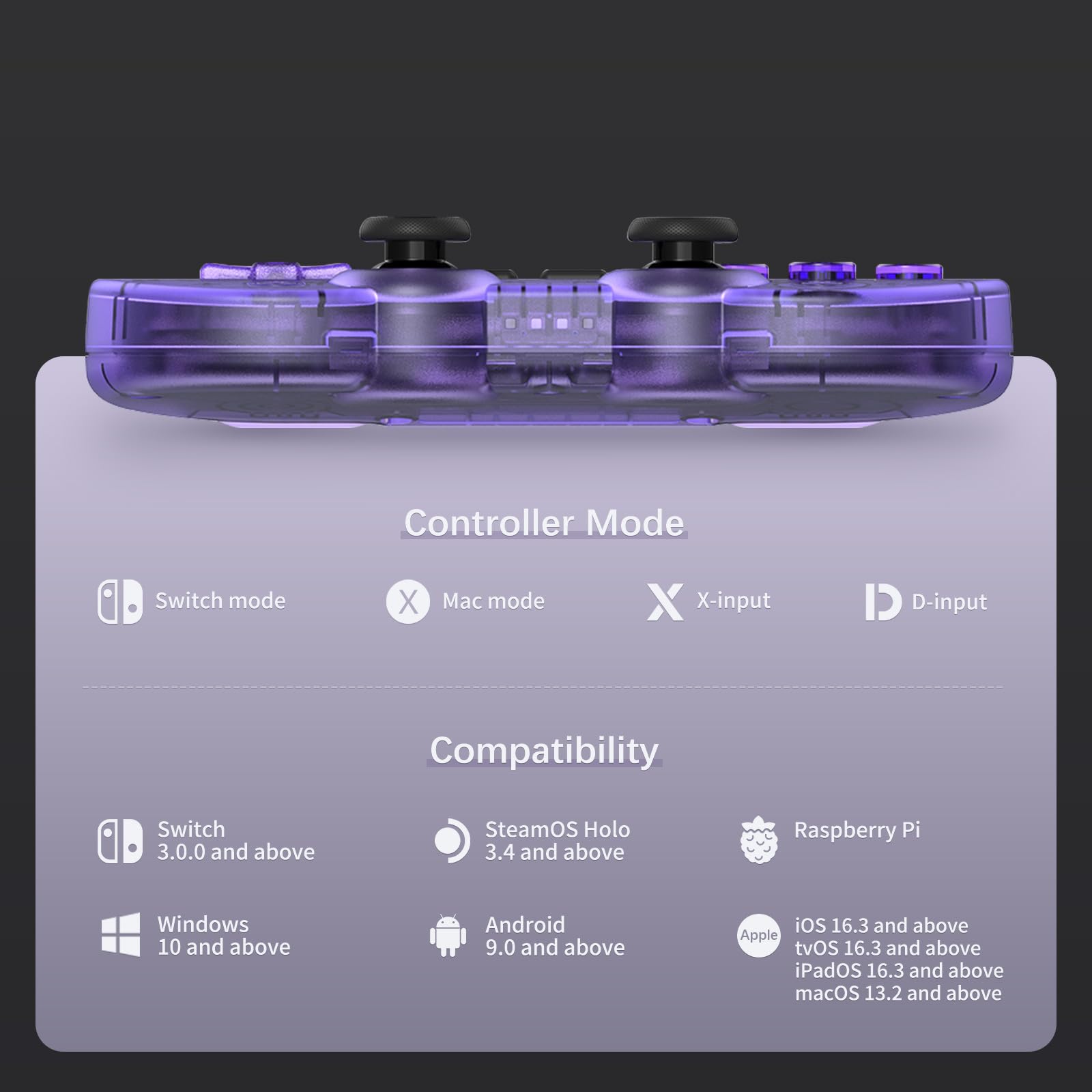 8Bitdo SN30 Pro Mando Bluetooth, Joystick con efecto Hall (Púrpura) | Compatible con Switch 2, Switch, Apple, Windows, Steam Deck, Android y Raspberry Pi
