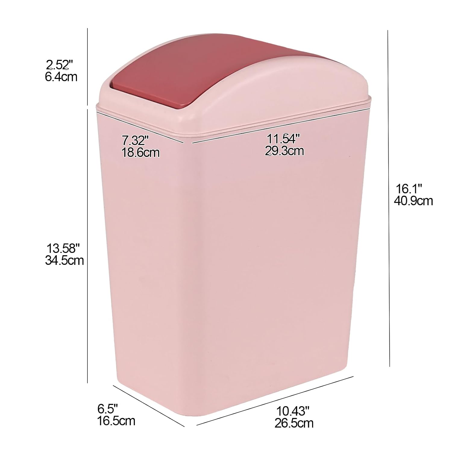 4 Gallon Trash Can with Swing Top Lid, Narrow Plastic Garbage Can, Pink