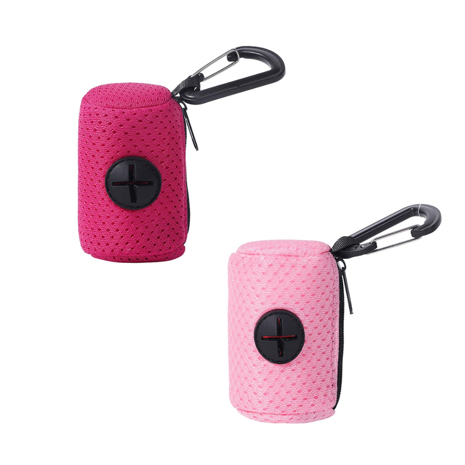 Dog Poop Bag Holder 2 PCS – Pet Waste Bag Dispenser with Zipper and Clip – Portable Hangable Dog Poop Bag Holder for Walking Hiking ((Pink & Rose Pink))