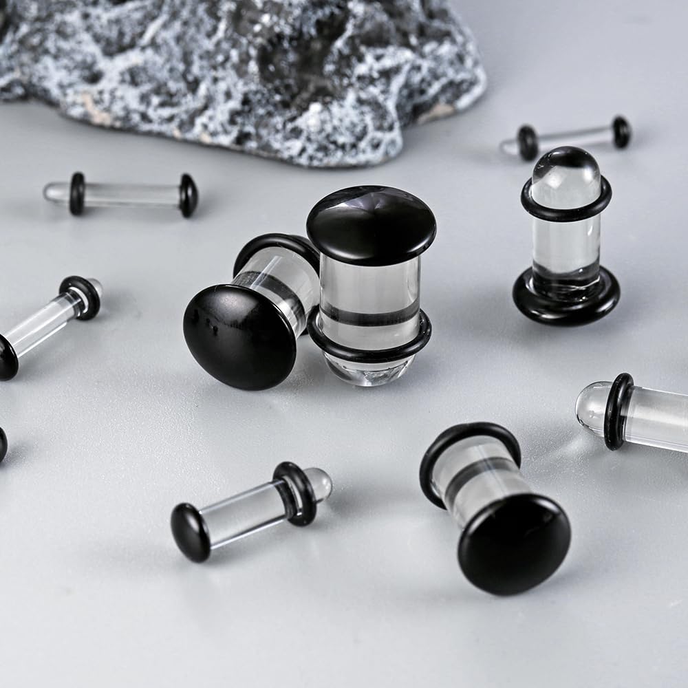 12 szt./10 szt./6 szt. pojedyncze zestawy do rozciągania szkła krótki ekspander stożkowy z gumowymi o-ringami, 1,6-12 mm (14G-00G) pełnowymiarowe tunele zatyczki do uszu, 6 kolorów