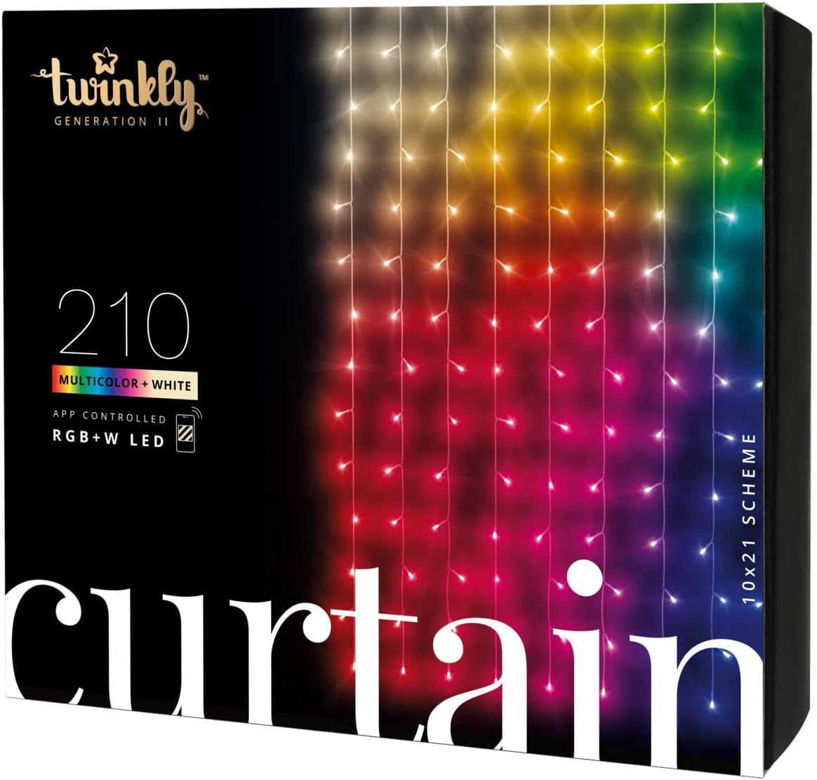 Twinkly Curtain – App-Controlled LED Christmas Lights with 210 RGB+W (16 Million Colors + Warm White) LEDs. 5 by 7 feet. Clear Wire. Indoor and Outdoor Smart Lighting Decoration