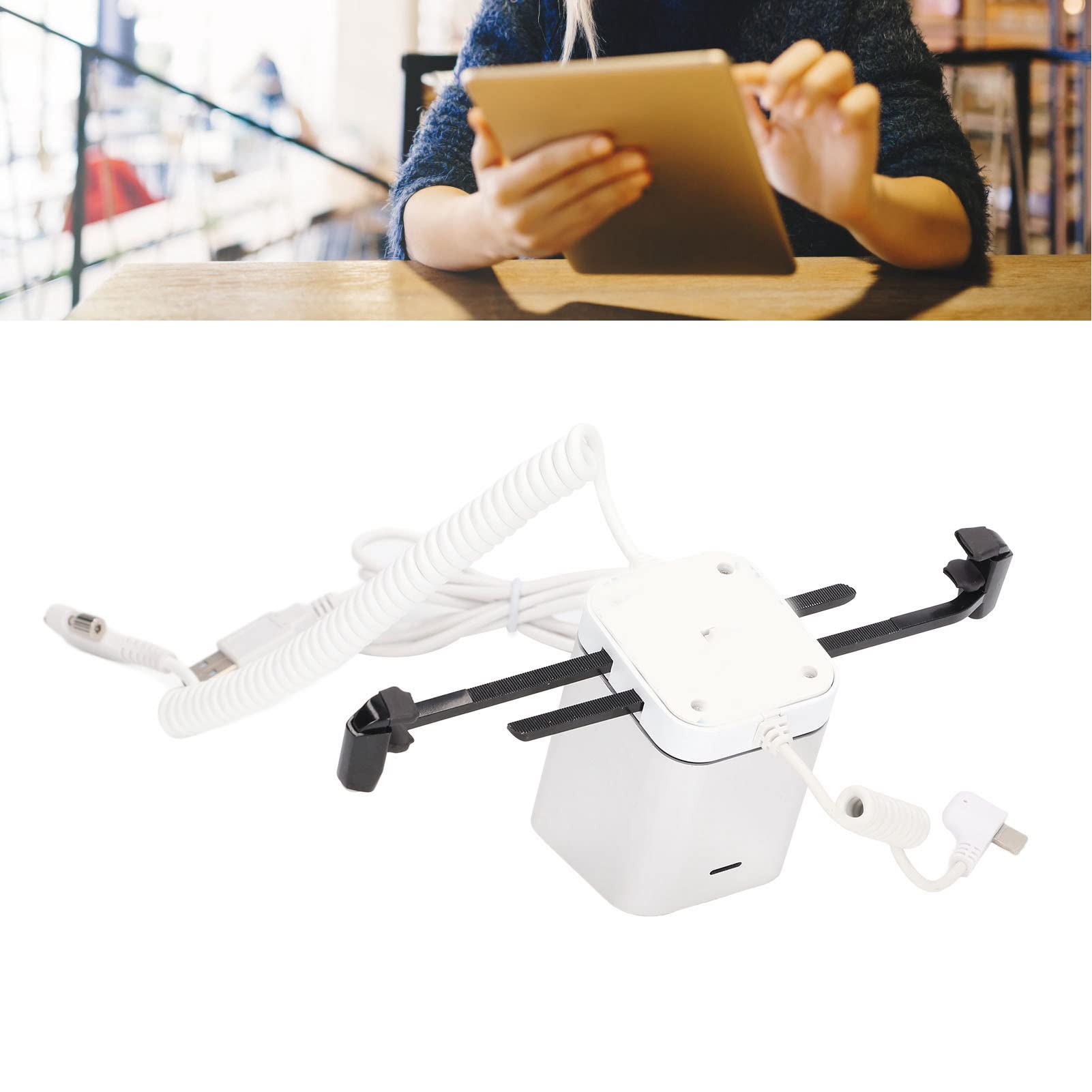 Soporte de exhibición antirrobo multiángulo con alarma de 95-120 dB para teléfonos celulares y tabletas, diseño de moda (para iOS)
