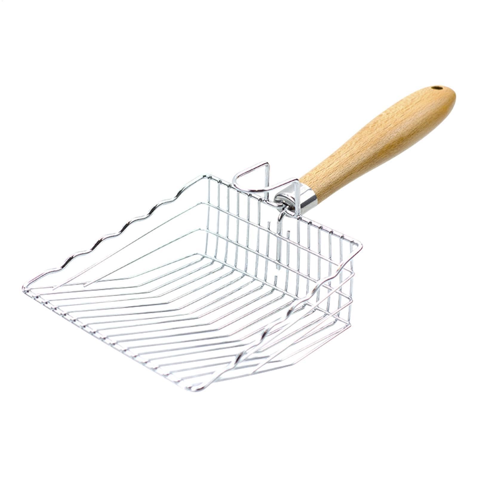 Kotschaufel aus Edelstahl mit ergonomischem Holzgriff zur einfachen Reinigung von Katzenstreu, Gitterform-Design