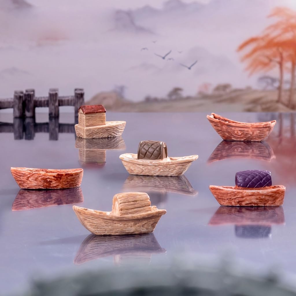 Jowxsx 8Pcs Miniature Boats Figurines Ornaments for Garden Landscape Plant Pots Decors, Dollhouse Accessories