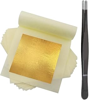 100 Sheets Gold Flakes With A Pair of Tweezers, Premium Gold Leaf 3.15×3...