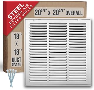 Fits 18x18 Duct Opening | Steel Return Air Filter Grille by Handua [Removable Door] for 1-inch Filters | Vent Cover Grill | White | HVAC Cold Air Intake Grille | Out Dim: 20 5/8"W X 20 5/8"H