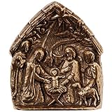  Medaille, plaque religieuse classique en bronze représentant la nativité, 8,7 x 7,7 cm