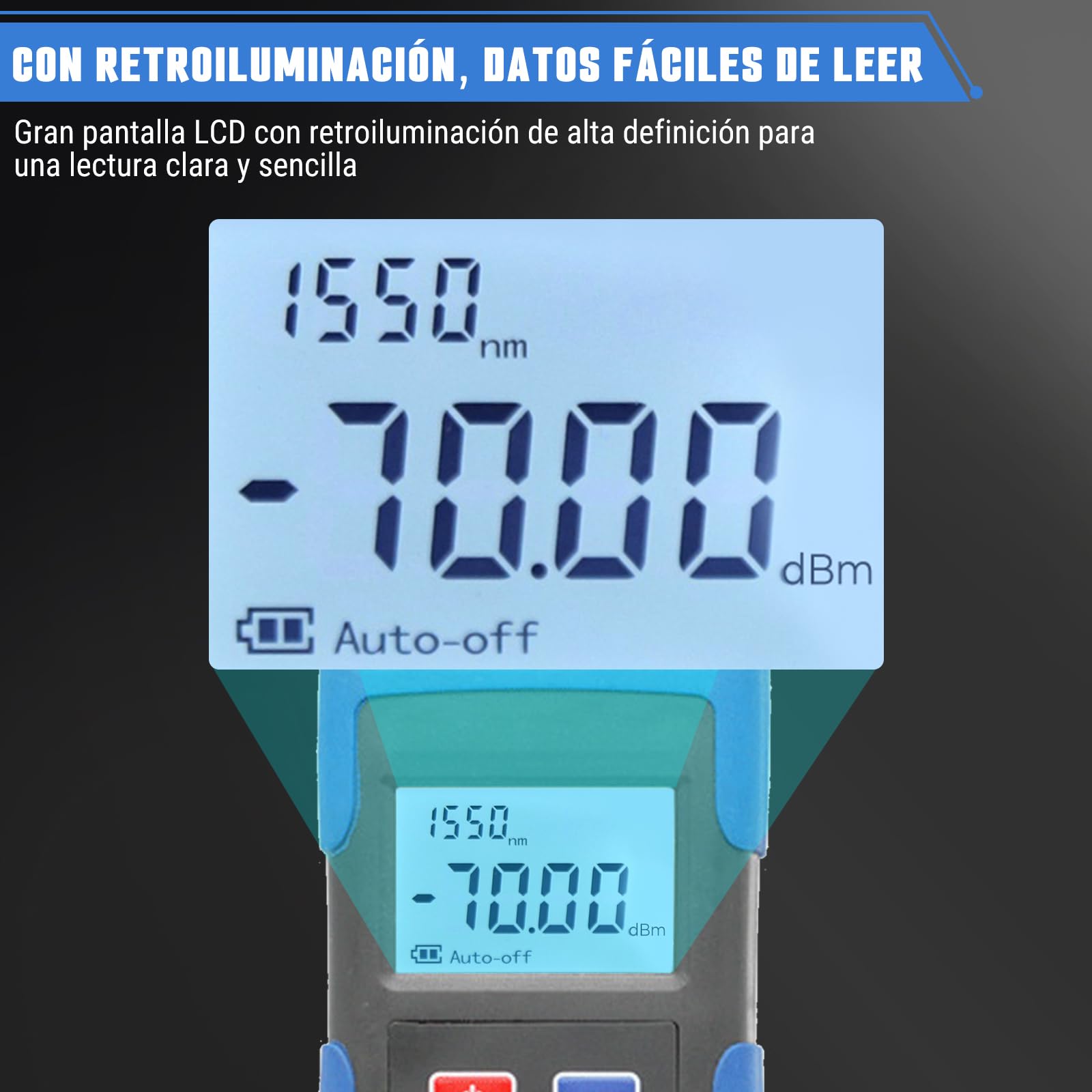 Medidor de Potencia de Fibra óptica, -70~10dbm Portátil Medidor de Potencia óptica Optical Power Meter, Probador de Fibra ópticas con 850-1625nm 6 Longitudes de Onda de Calibración Para FC/PC SC/PC