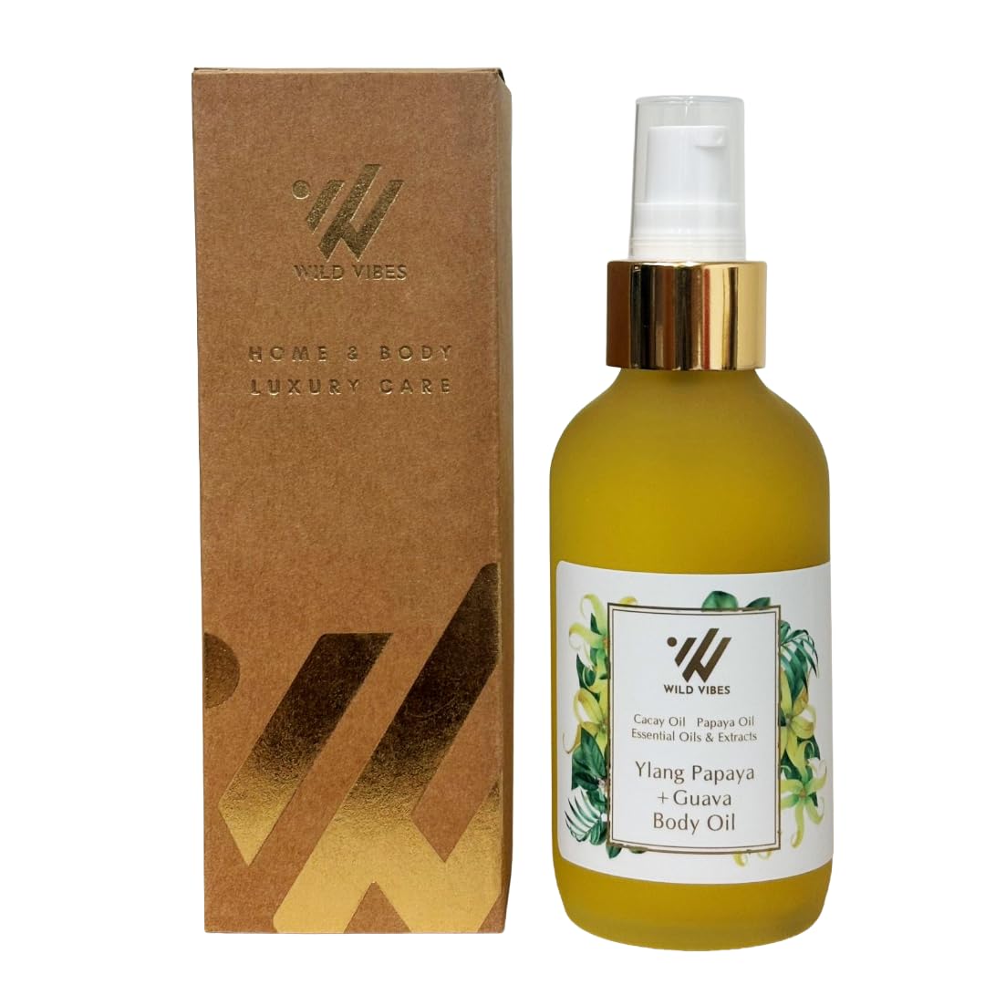 Wild Vibes Ylang Papaya + Guava Body Oil for Women After Shower – Lightweight Botanical Moisturizer with Jojoba, Cacay & Vitamin E – Nourishing Oil