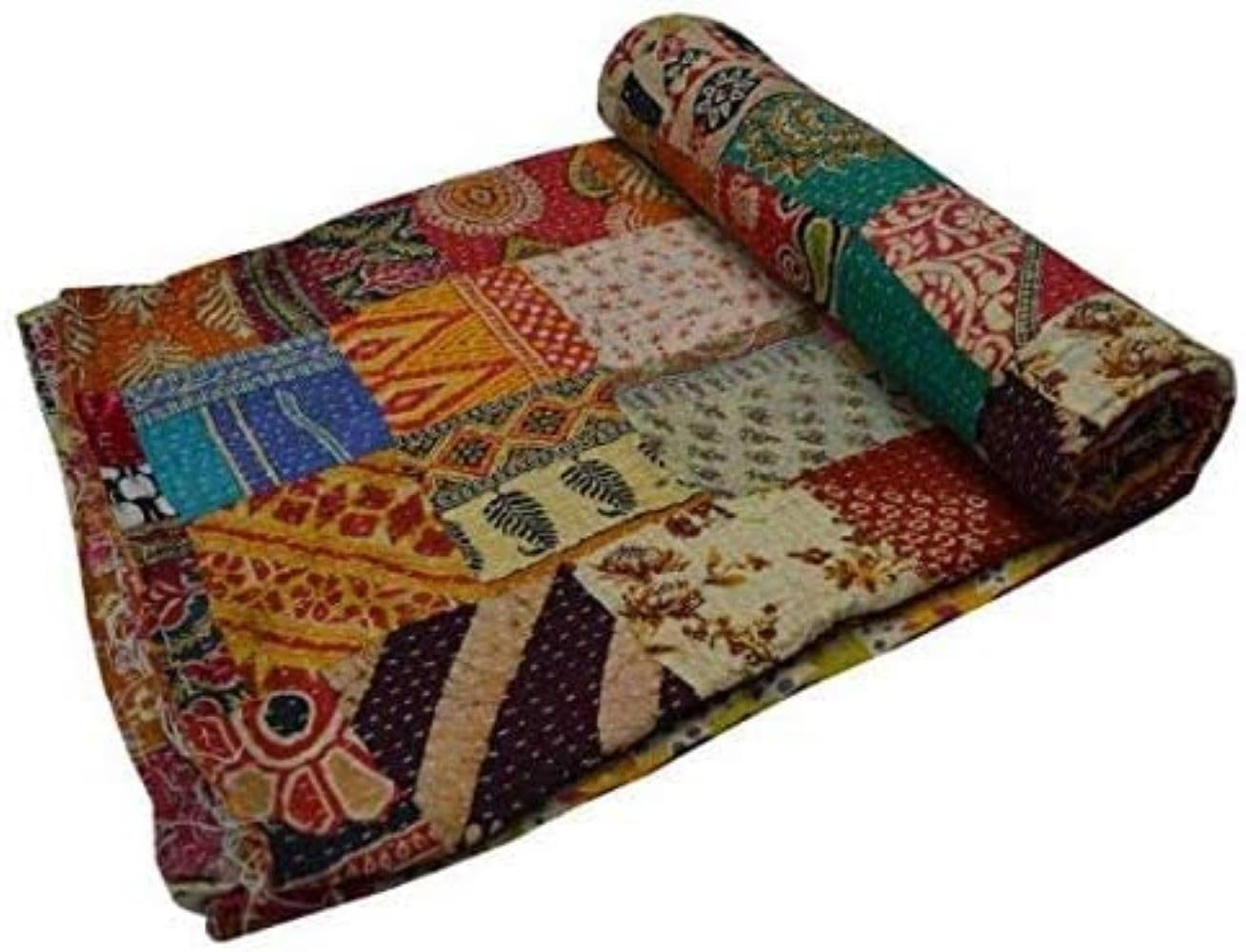 estationeryhouse Indiase Vintage patchwork Kantha Quilt Handgemaakte Gooi Omkeerbare Deken Sprei Katoen Stof BOHEMIAN quilt king size 90 x 108