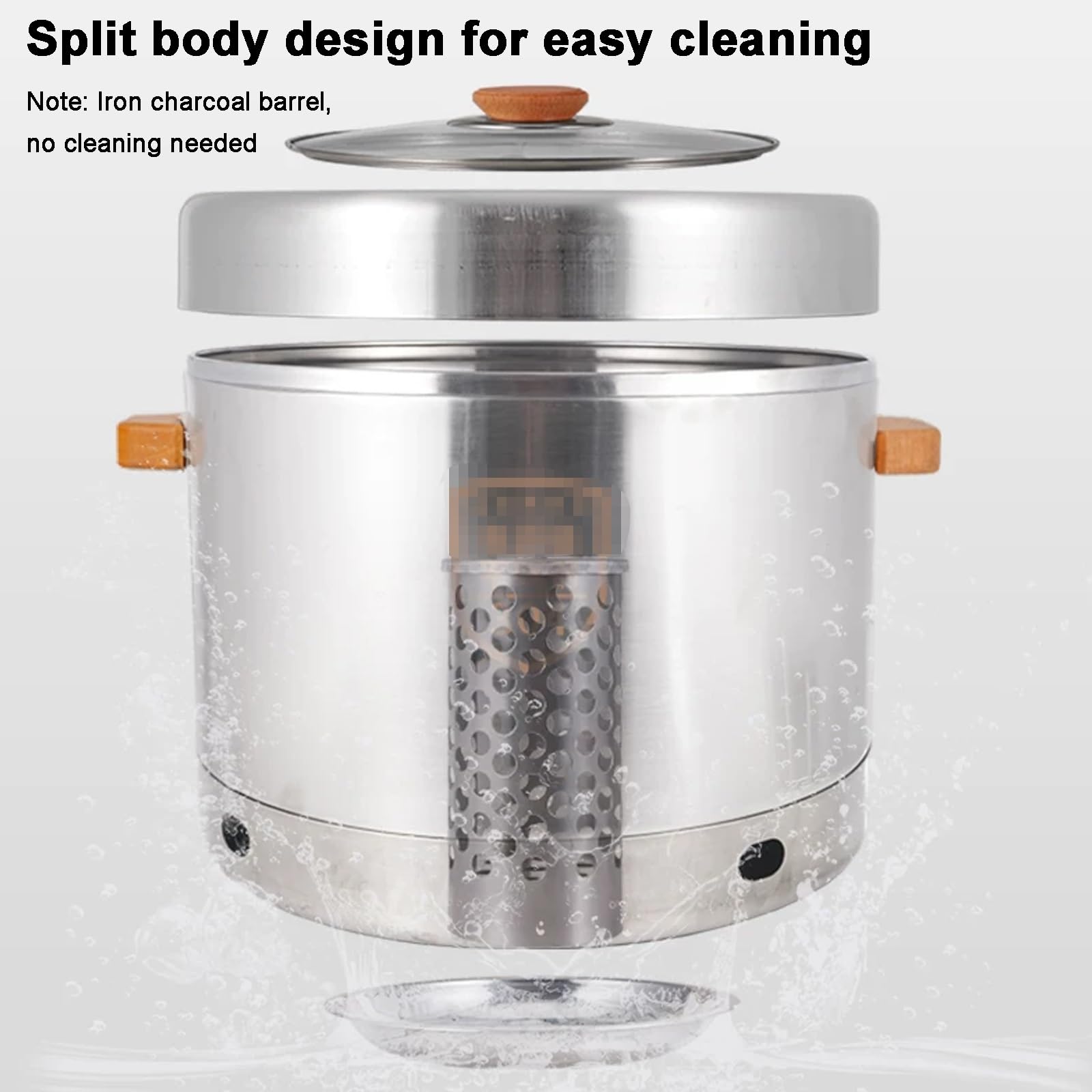 Affumicatore Compatto, Barbecue Portatile Smontabile, con Manico in Legno Coperchio in Vetro, Acciaio Inox Alimentare 304 da Esterno Giardino Campeggio