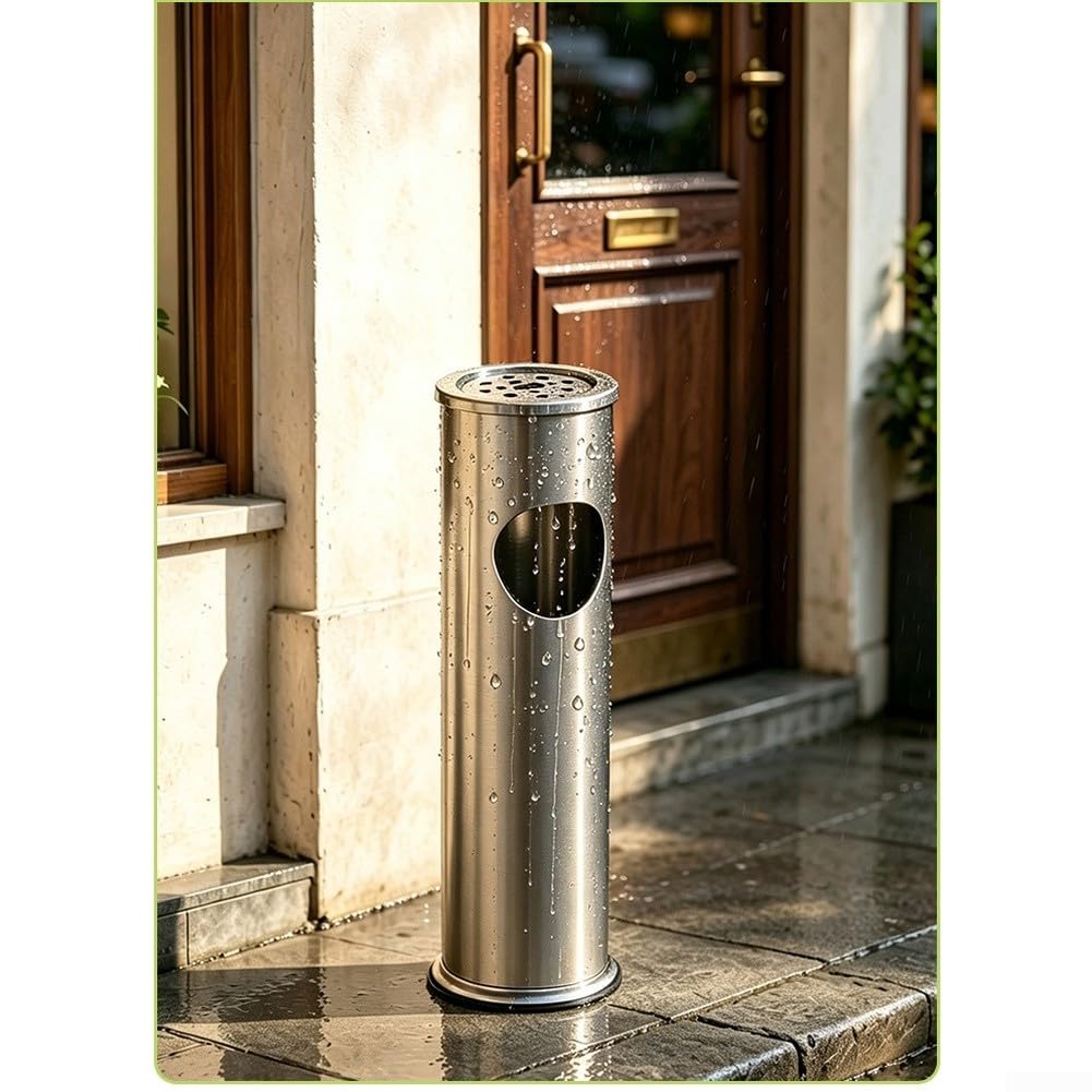 Pattumiera Acciaio 8L con Portacenere - Cestino Pedale Doppio Scomparto e Rifiuti per Ufficio per Hotel Lobby Base Stabile 15x56cm