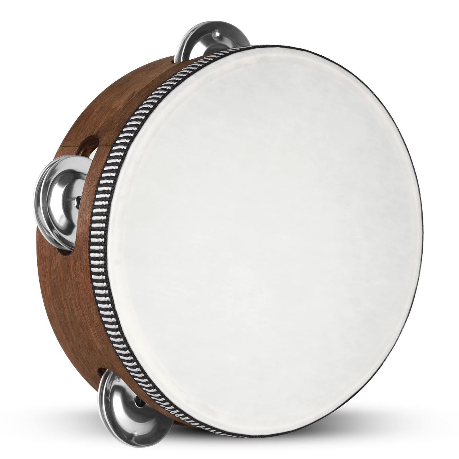 Tambourine, Tambourines for Kids, 6 Inches Wooden Hand Held Percussion Tambourine with Storage Bag, Tambourines Musical Instrument for Church, Wedding, Party, Dance, Photo Shoot