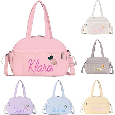 Personalized Embroidered Travel Duffel Bag for Girls, Custom Name Dance Gym Bags wi...
