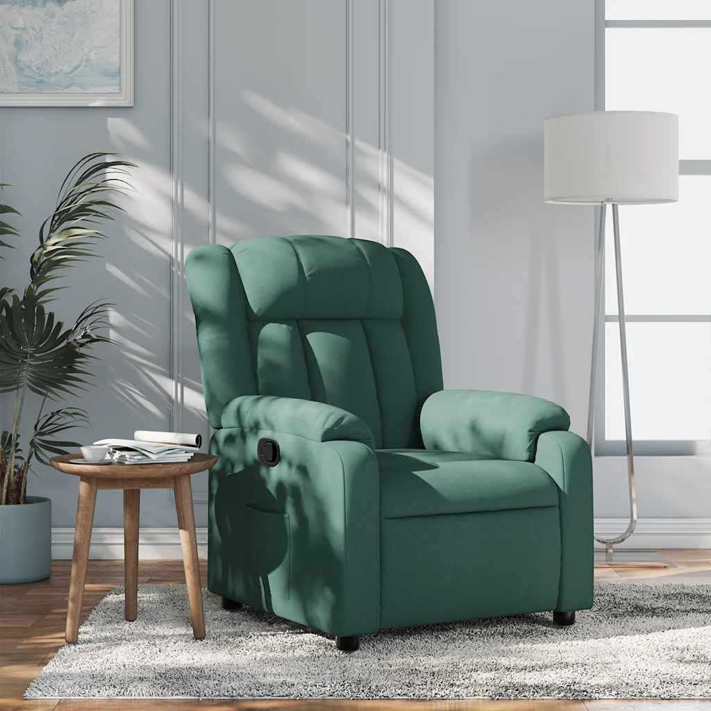 vidaXL Poltrona Reclinabile in Tessuto Verde Scuro, poltrona reclinabile, poltrona elettrica, poltrona singola, poltrona reclinante, poltrona