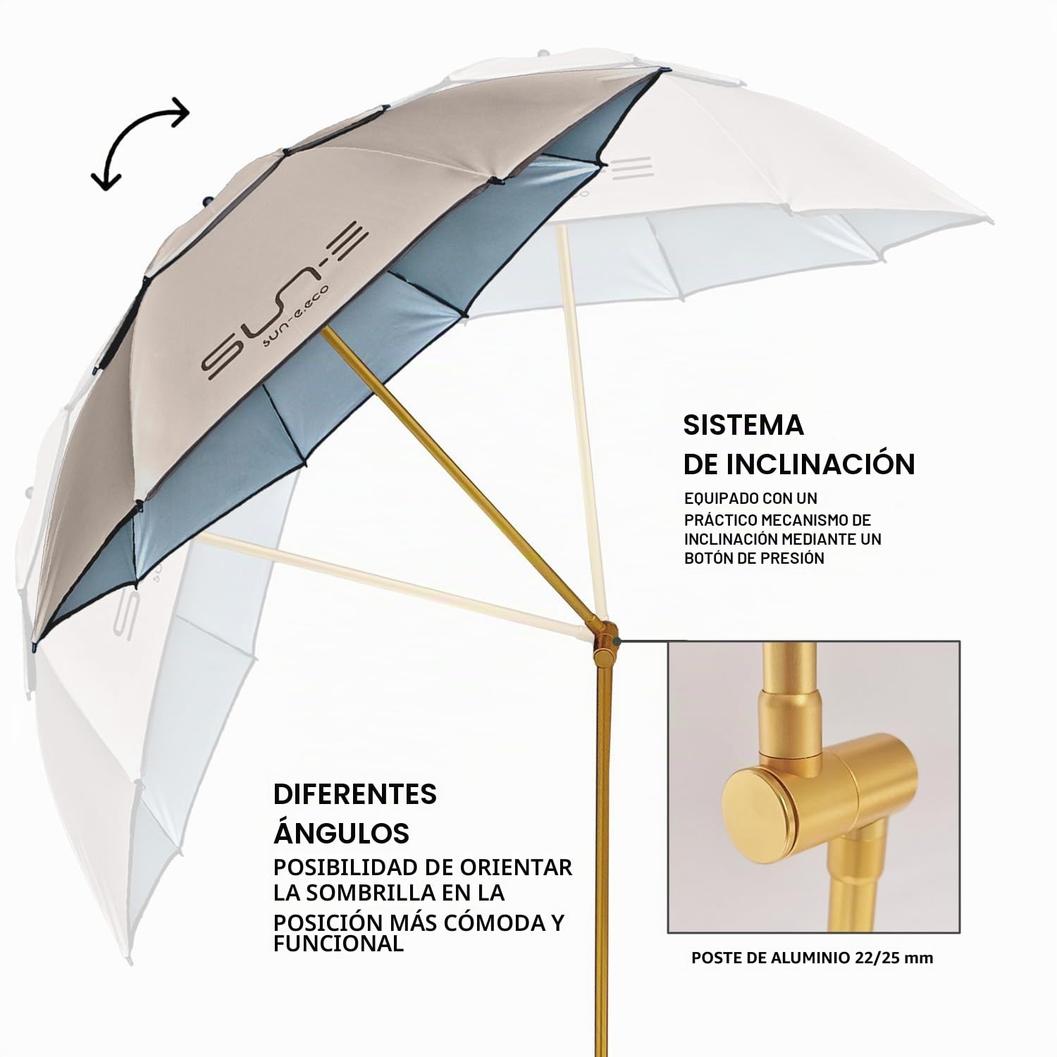 PERLETTI Sombrilla Playa Grande Antiviento Plegable - Parasol Jardin Proteccion UV con Soporte Diseño Moderno - Sombrilla Terraza Exterior Inclinable con Funda Transporte Ligero - Diámetro 165 cm