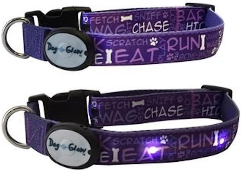 Dog-E-Glow Bark, Eat, Wag LED Light Up Dog Collar, Large (15-21 inches)