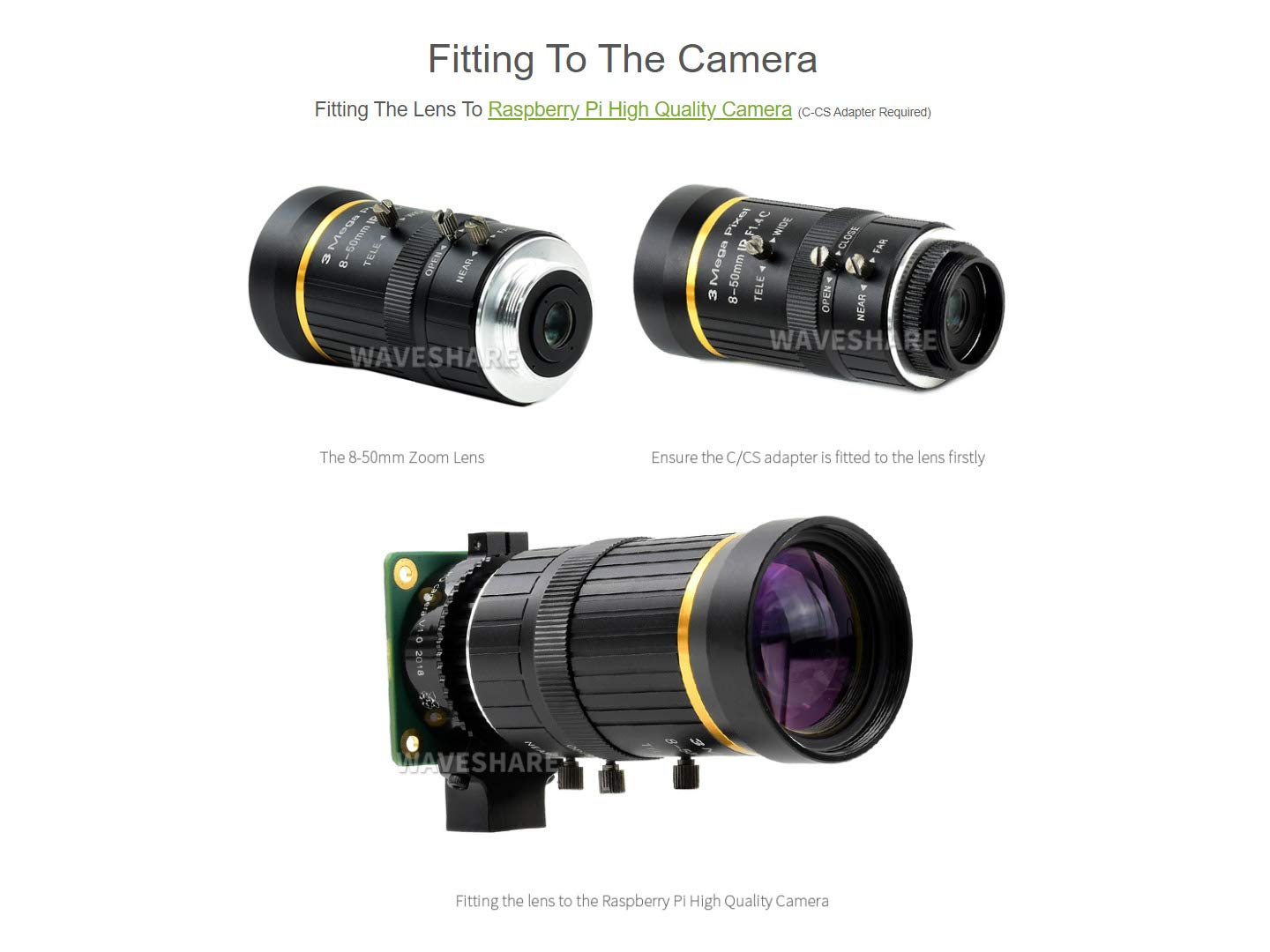 Amazon.co.jp: Waveshare 工業用ズームレンズ 8~50mm 焦点距離調整可能