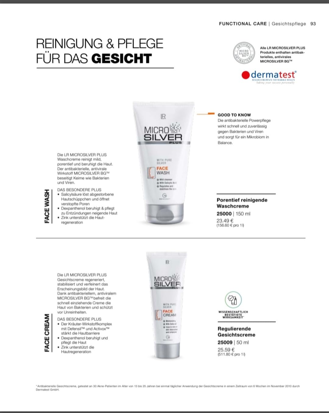 LR Micro Silver Plus Gesichtspflege Set mit reinem Silber, Gesichtswaschgel und Gesichtscreme, antibakteriell, für unreine Haut, Akne und Pickel, 2-teilig