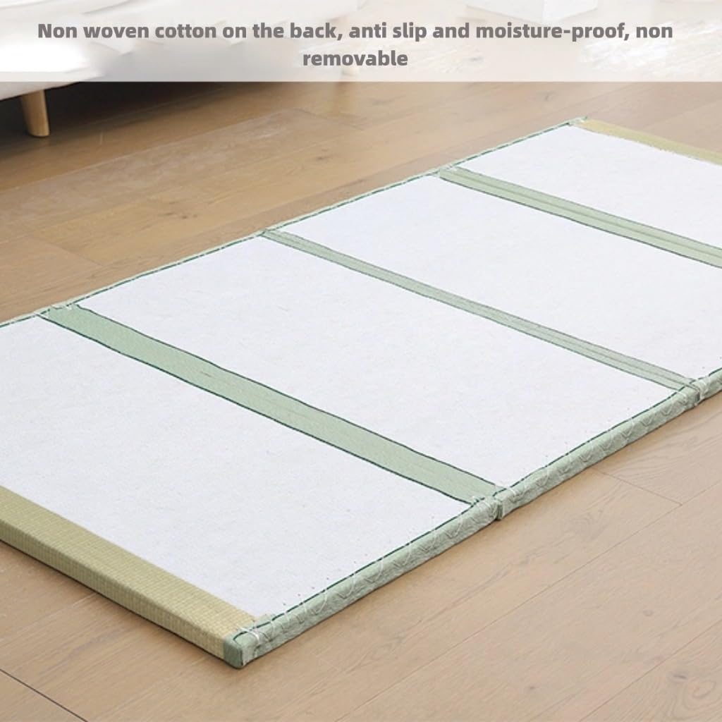 Tatami Matte Japanische Futon Matratze 100x200x3,5cm 4 Falten Klappbar Bodenmatratze Grünes Binsengras