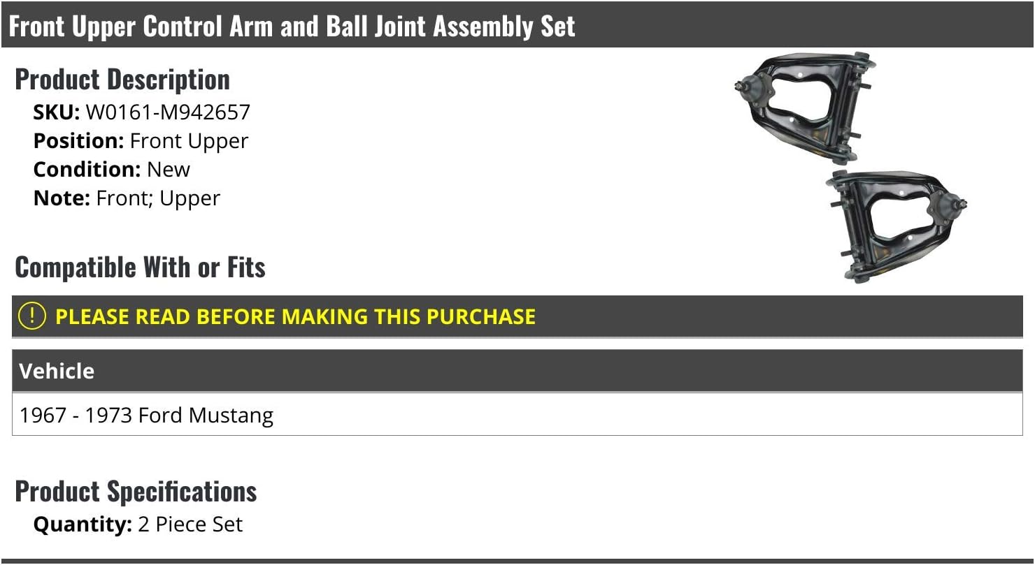 Marketplace Auto Parts Front Upper Control Arm and Ball Joint Assembly - Set of 2 - Compatible with 1967-1973 Ford Mustang