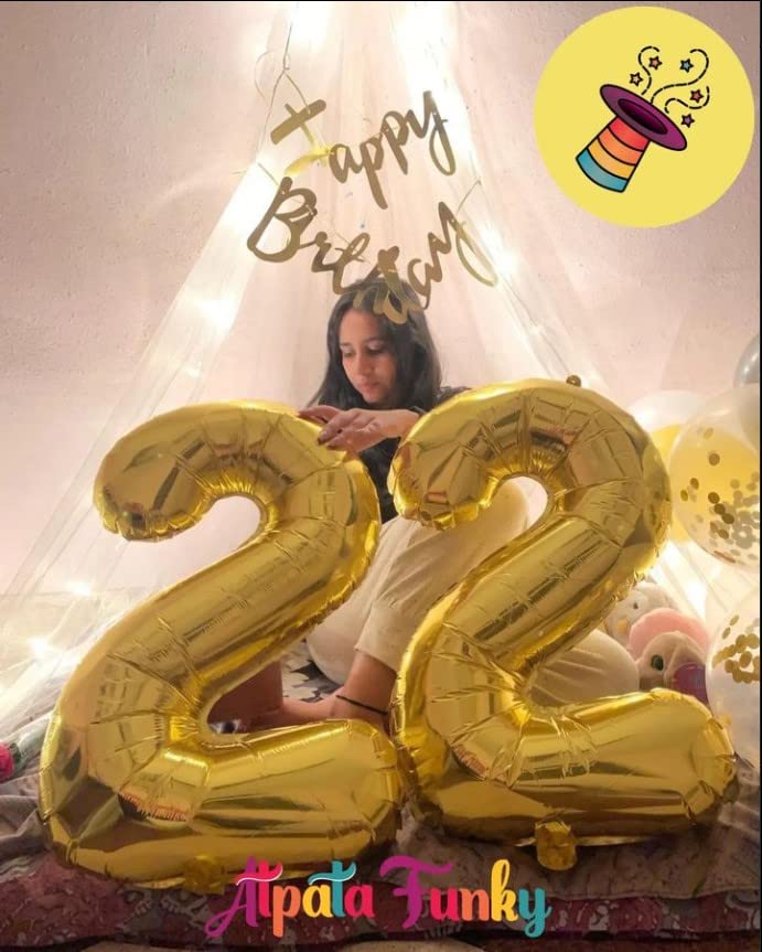 Image of Atpata Funky 2 Number Golden Foil Balloon 40 inch Size Birthday Decoration Items | Happy Birthday Decoration Kit | 2nd Year Birthday Party Anniversary Wedding Decorations