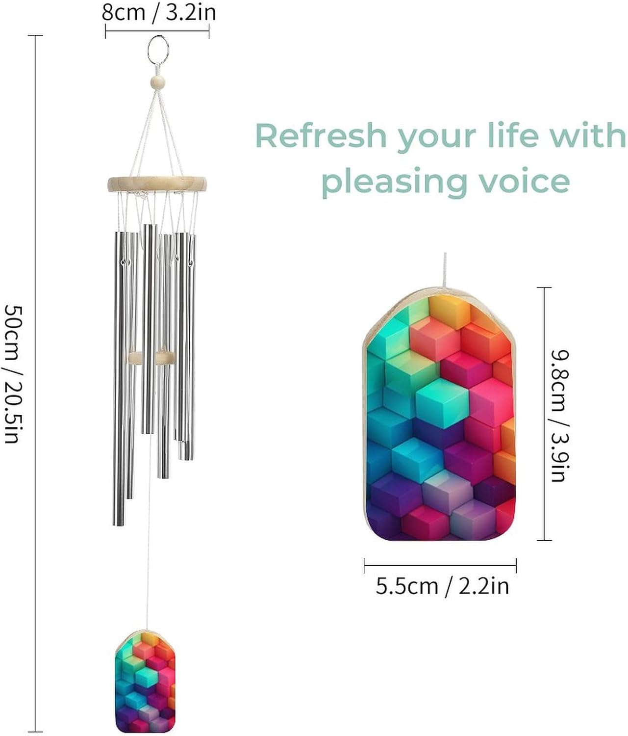 Color Cubes Wooden Wind Chimes Deep Tone Memorial Windchime for Outside Garden Home Decoration