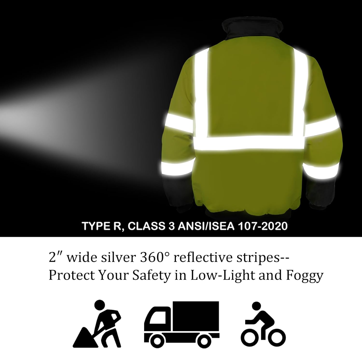 VENDACE High Visibility Reflective Safety Jackets for Men Polar Fleece Lining ANSI Class 3 Hi Vis Winter Bomber Jacket Hoodie(Yellow,XL) - Image 6