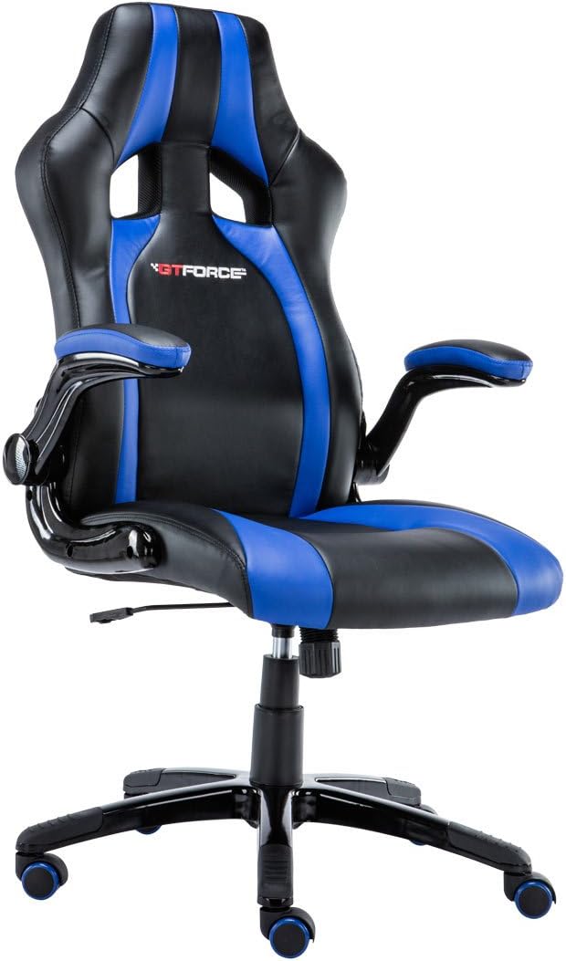 GTFORCE ROADSTER 2 SPORT RACING CAR OFFICE CHAIR, FAUX LEATHER, ADJUSTABLE ARMS GAMING DESK BUCKET (Blue)