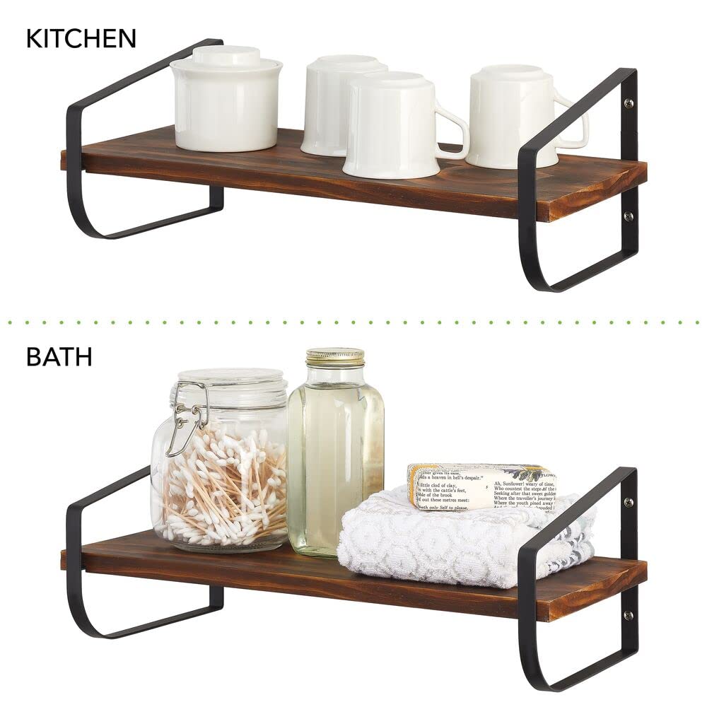 Moderno estante flotante – Estantería estrecha con soportes metálicos resistentes al óxido – Estante de pared para baño, cocina, oficina, etc. – Negro/Natural 6
