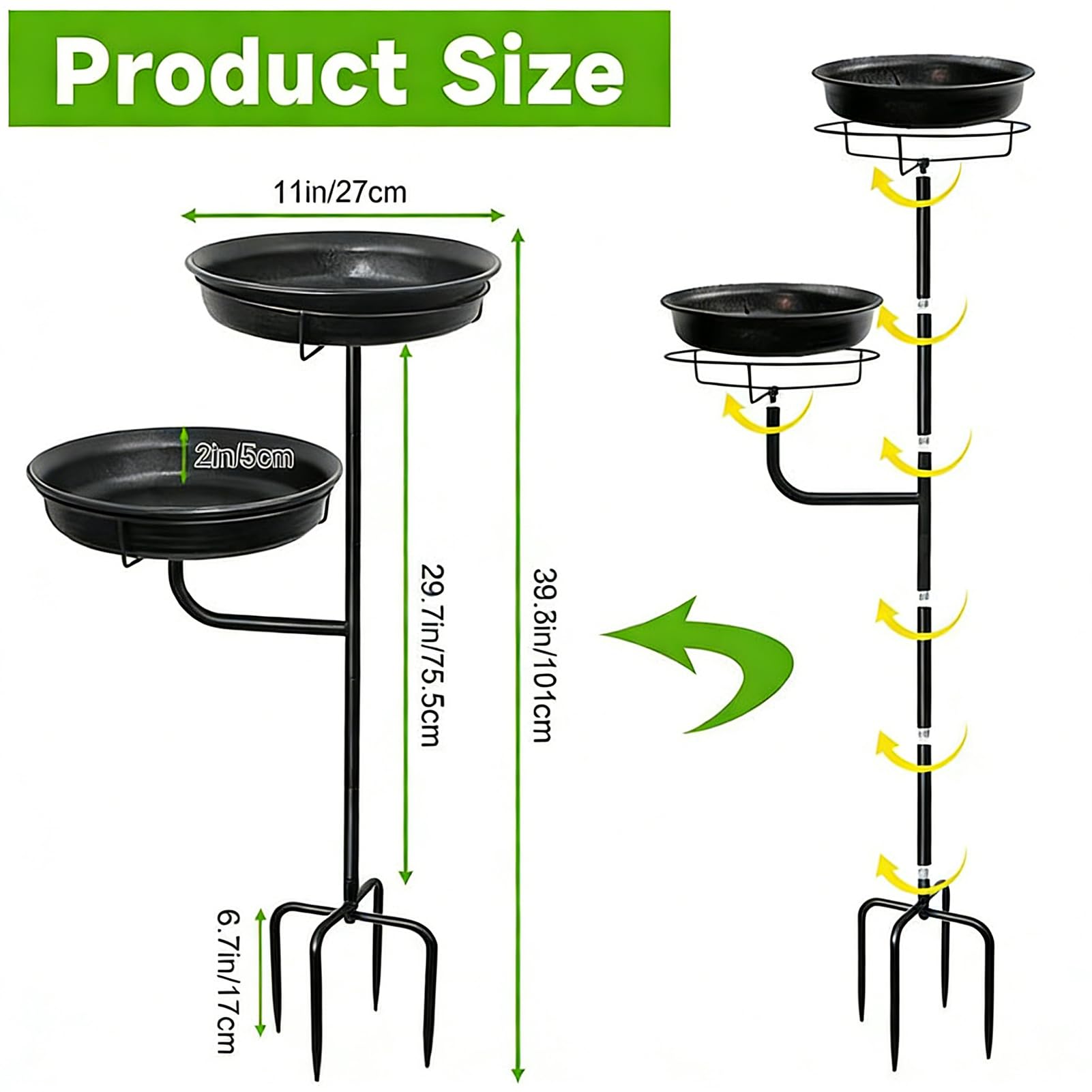 Fontane per Uccelli | Alimentatore a Stelo in Metallo - con Piantana a Puntale a 4 per Vasca - Per Esterni Giardino Terrazzo Deck Gazebo Prato Decorazioni Casa Arredo Esterno