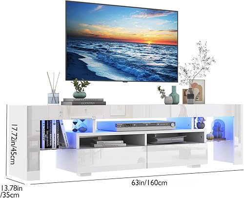 Miniatura 7 de Vinctik 6&Fox Soporte de TV LED de 70 pulgadas para TV de 75/80/85 pulgadas, moderno soporte de TV blanco para sala de estar, centro de