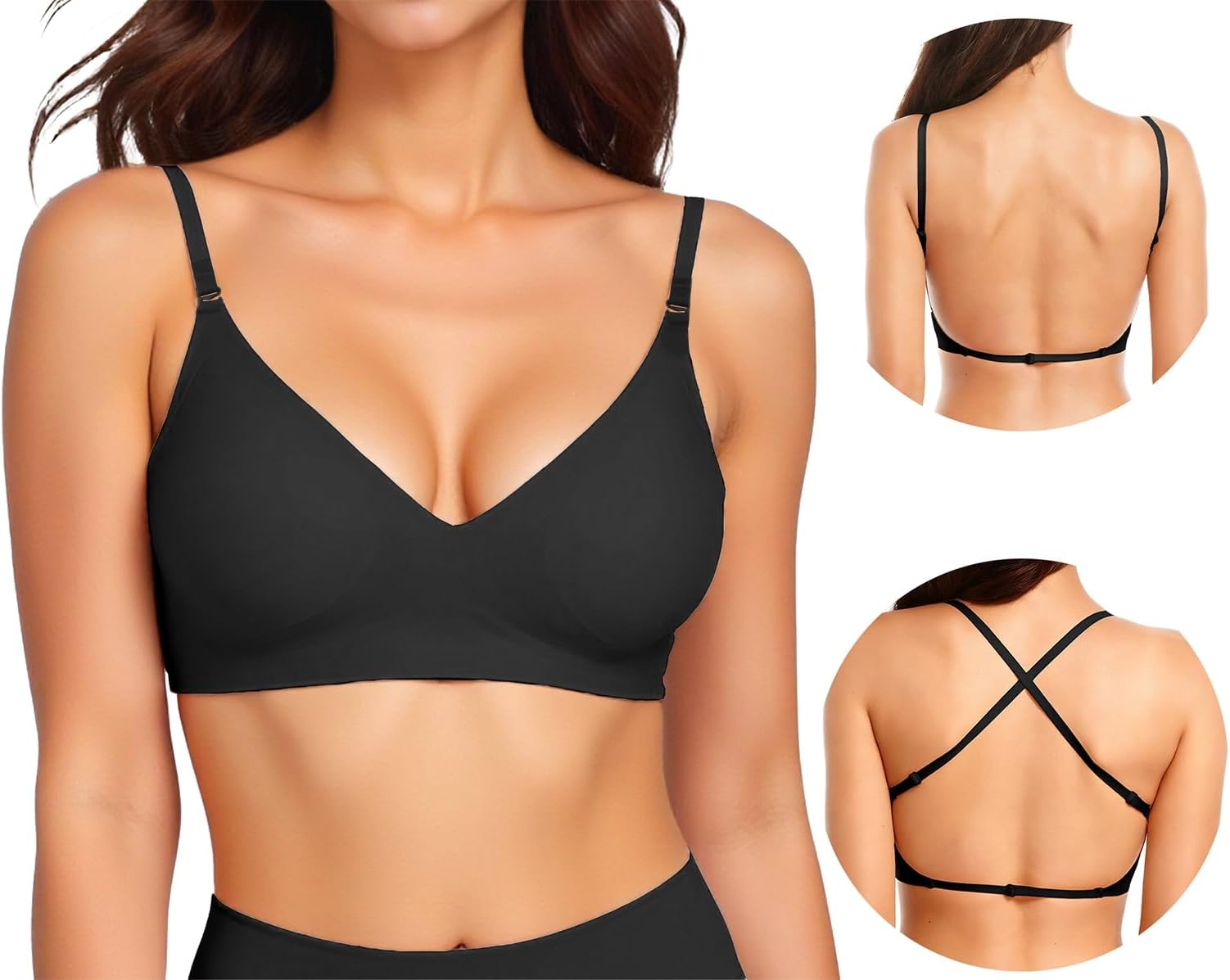 Seamless Low Back Bra for Dress Wireless Cleavage Lifting Backless Multiway Padded Bralette Halter Bra with Convertible Strap