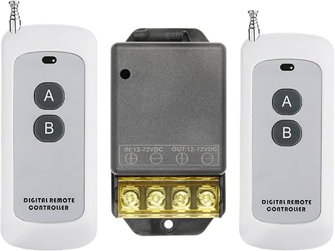 QIACHIP Wireless Remote Control Switch,DC 12V 24V 36V 48V 72V 30A Relay RF On Off Security Switch with 648 Ft Long Range for Heaters,Pump,Light, Compressor