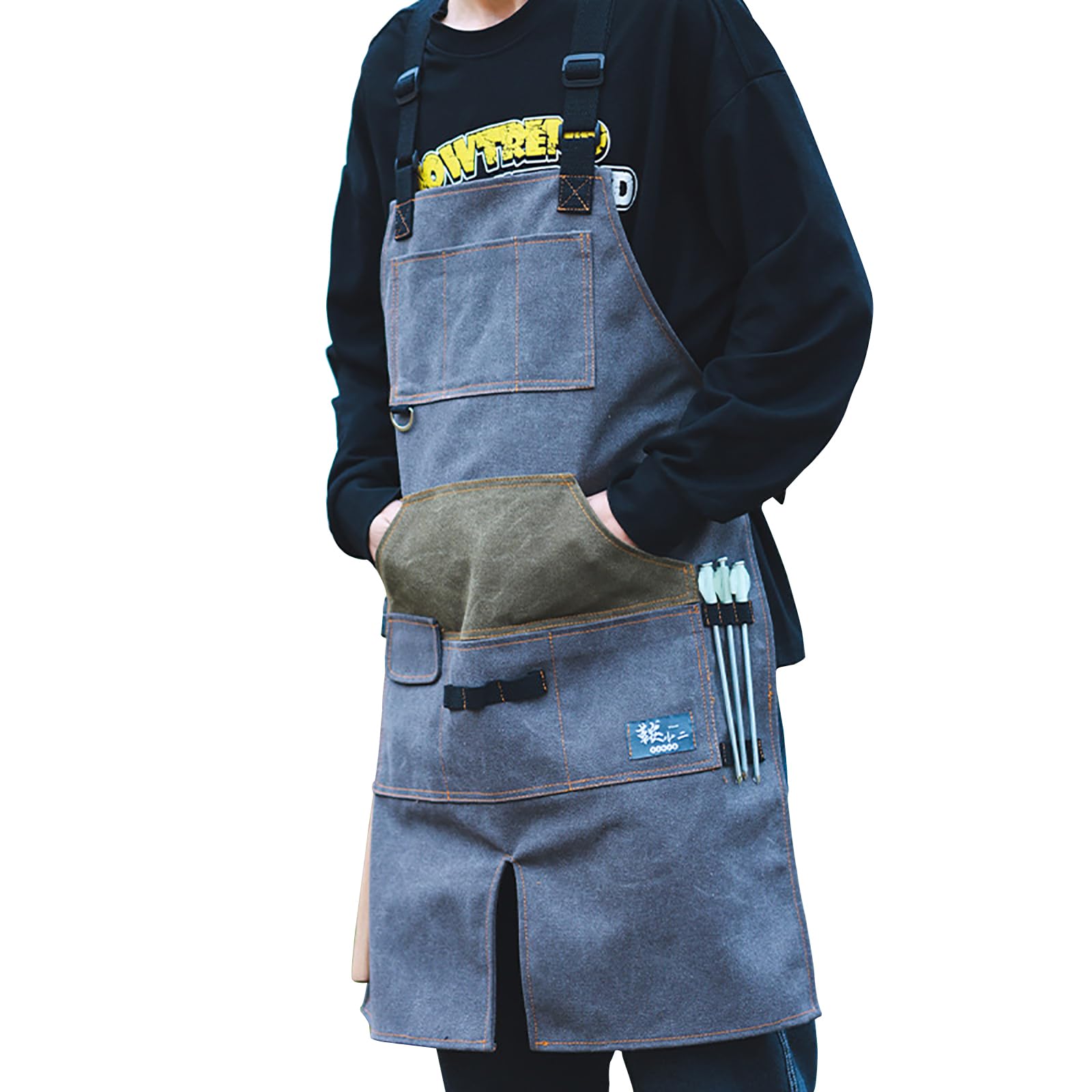 Delantal de Mezclilla con Bolsillos, Delantal Cocina Ajustable para Hombres y Mujeres, Delantal de Trabajo Profesional para Carpintero de jardín, Pintor, Barista, Familia y Comedor,Gris