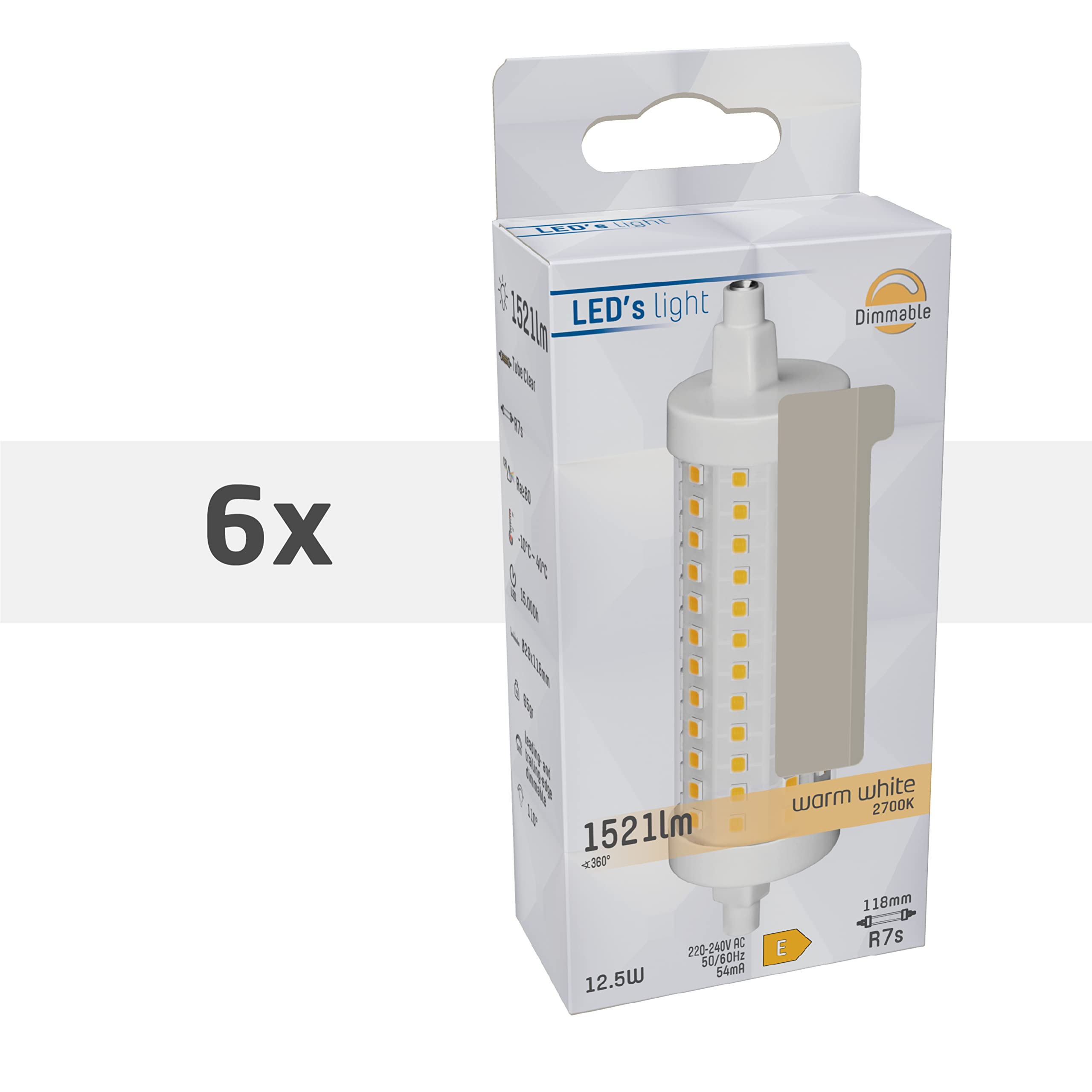LED Röhre R7s 12,5W warmweiß Klar dimmbar Ersatz für 100W Halogenstab - 6x Sparpack