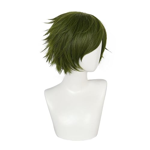 Miniatura 10 de ANOGOL Gorro de pelo + peluca corta morada para hombre, peluca morada oscura para hombre, peluca sintética resistente al calor para Halloween,