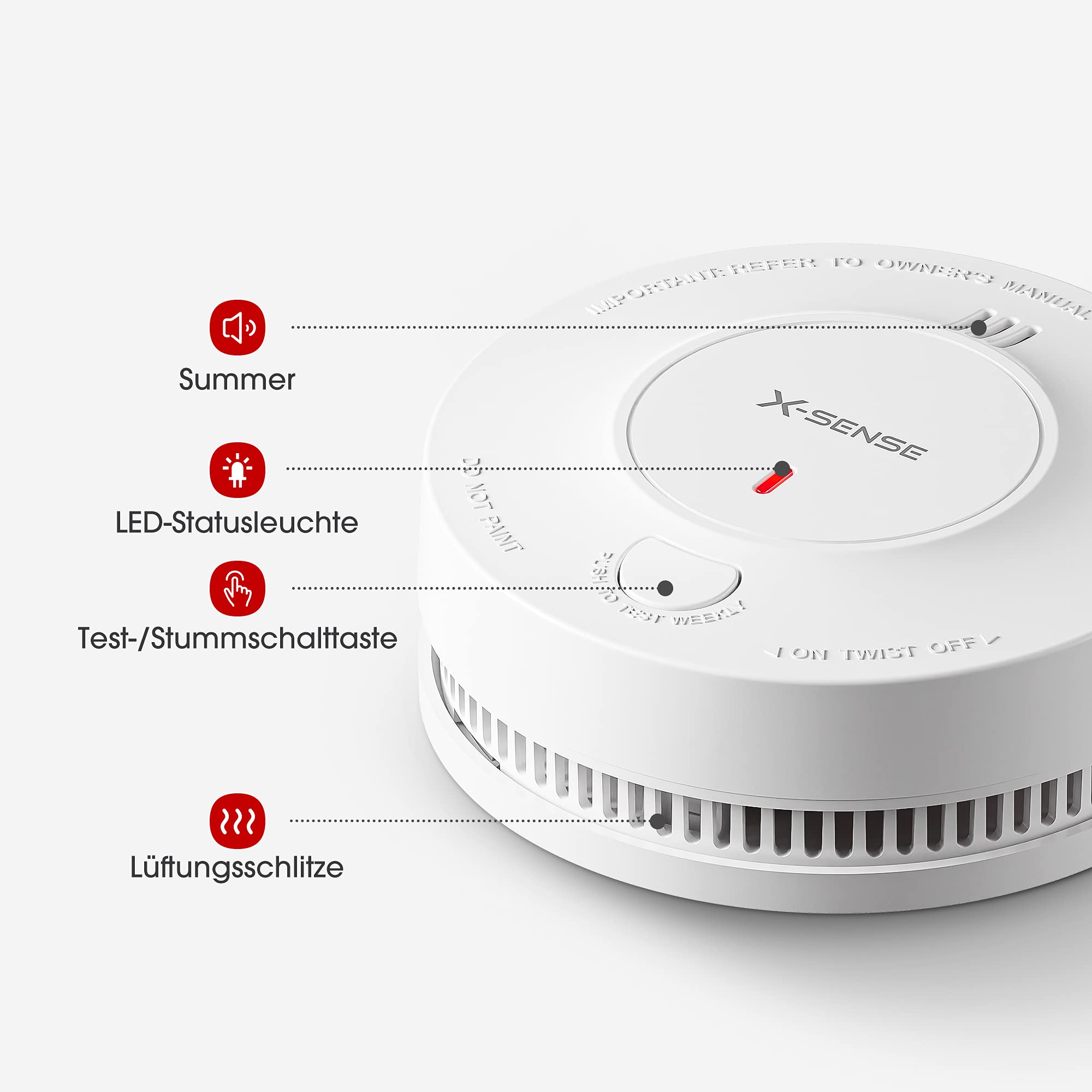 X-Sense Verbesserter Rauchmelder 10 Jahre Batterie, Feuermelder mit fotoelektrischem Sensor, EN14604 geprüfte Brandmelder, SD2J0AX, 5er Set